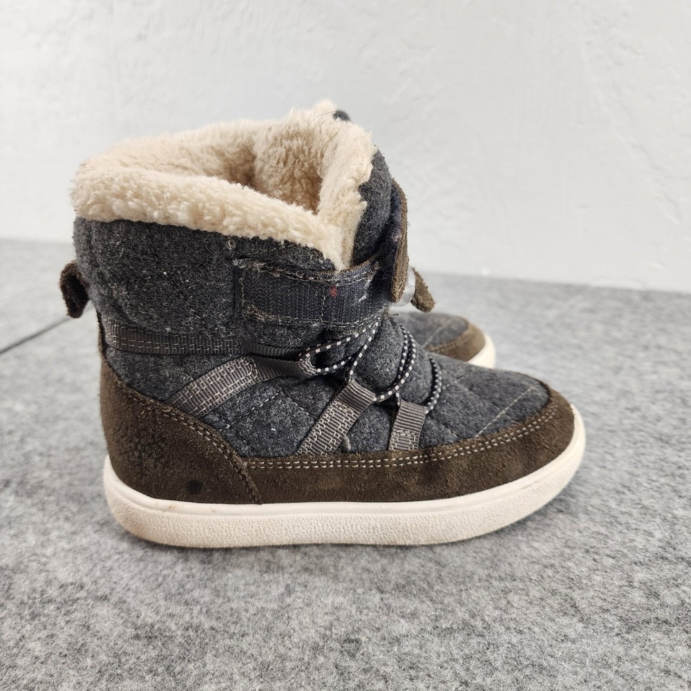 UOVO Kids Gray Brown Quilted Faux Fur Lined Winter Snow Boots Size 28